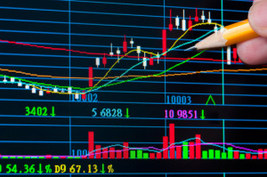 Analysis colorful stock chart on monitor. finance concept.